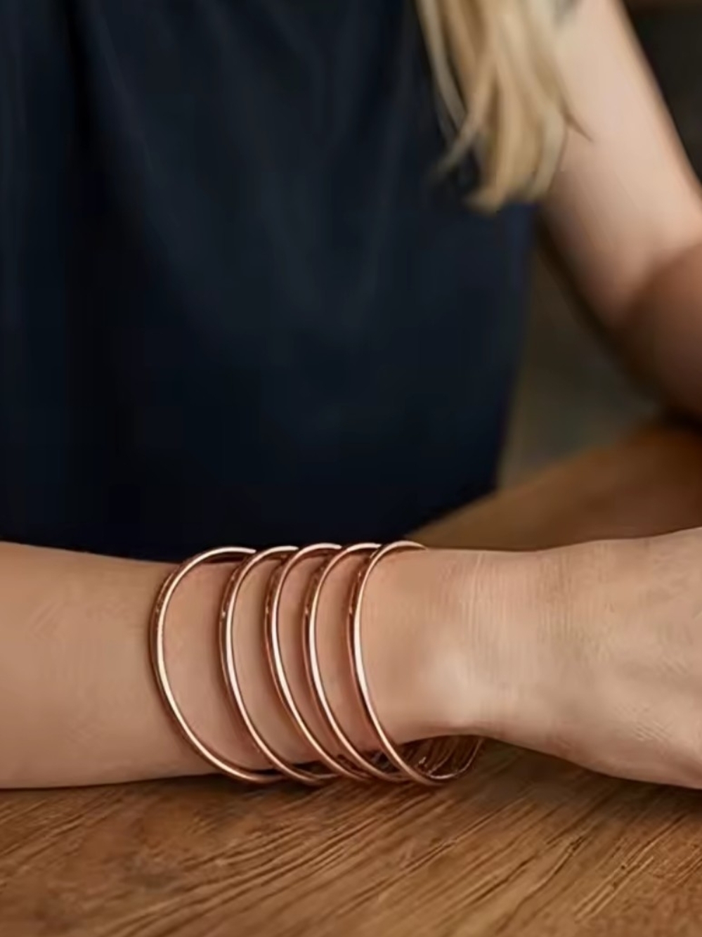 Rose Gold Rhodium Bangle Bracelet Set
